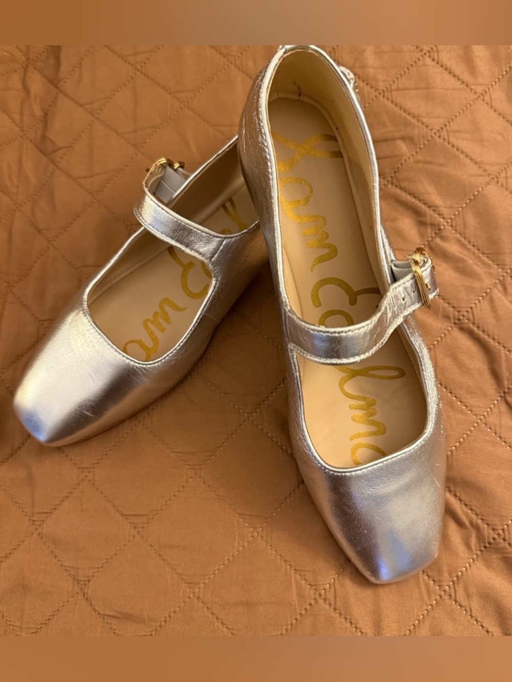 Sam Edelman Michaela Distressed Leather Ballet Flats – Soft Silver – Sz 9/9.5